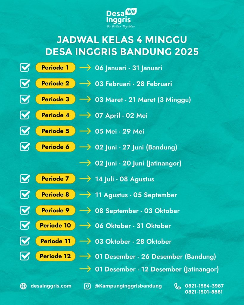 Jadwal kampung inggris bandung 2025 terbaru desainggris.com update periode