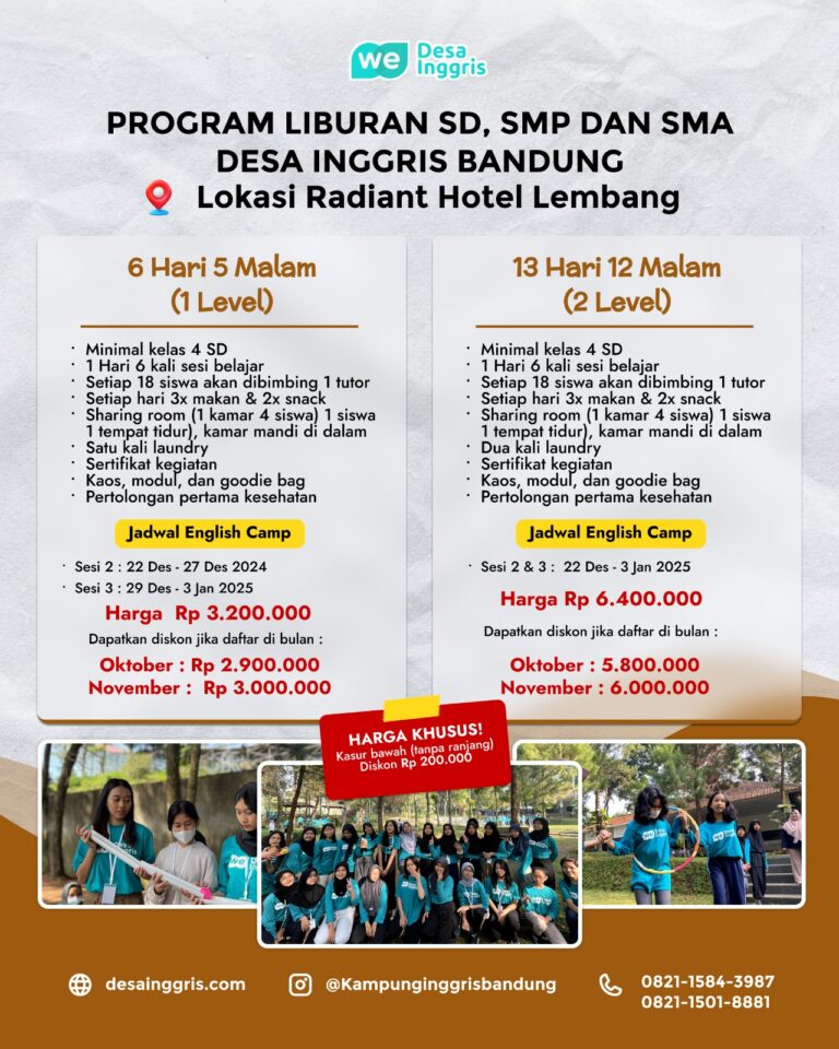 kampung inggris bandung program liburan sekolah english camp desember 2024 desainggris.com Lembang