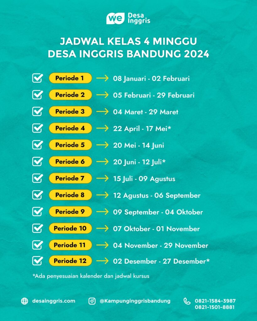 Jadwal kampung inggris bandung 2024 terbaru desainggris.com update periode