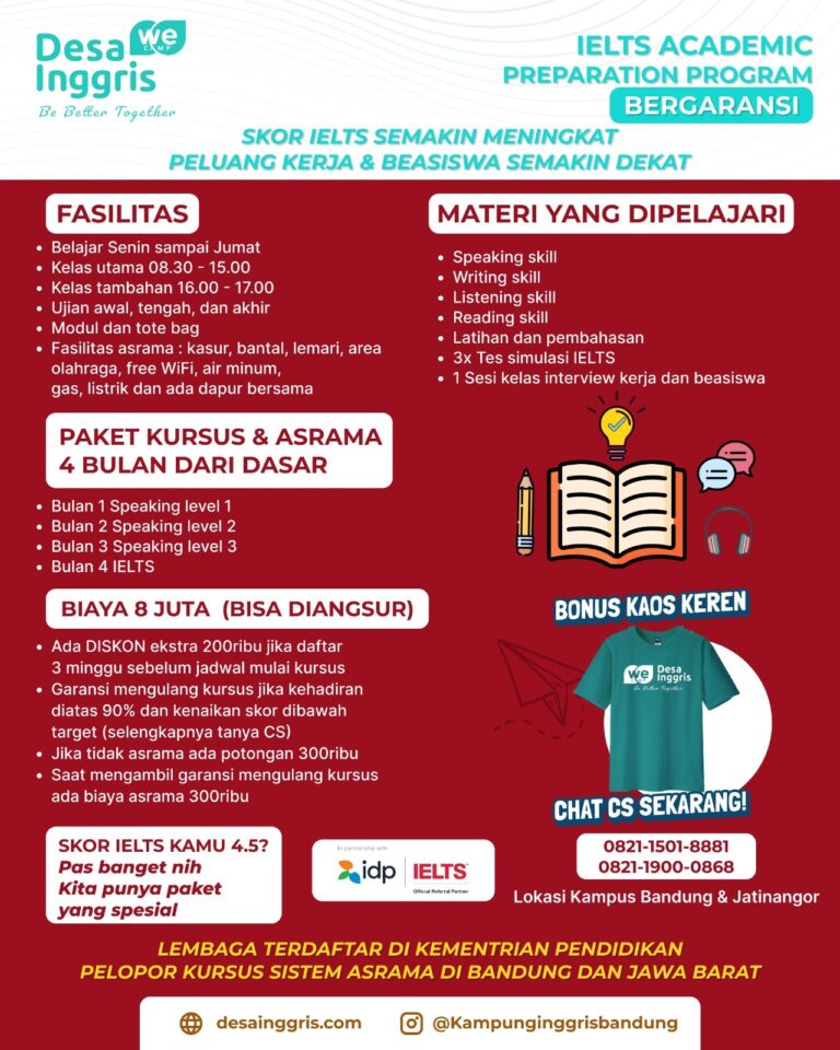 Kampung Inggris Bandung desainggris.com Program IELTS 2024 2025 intensif asrama