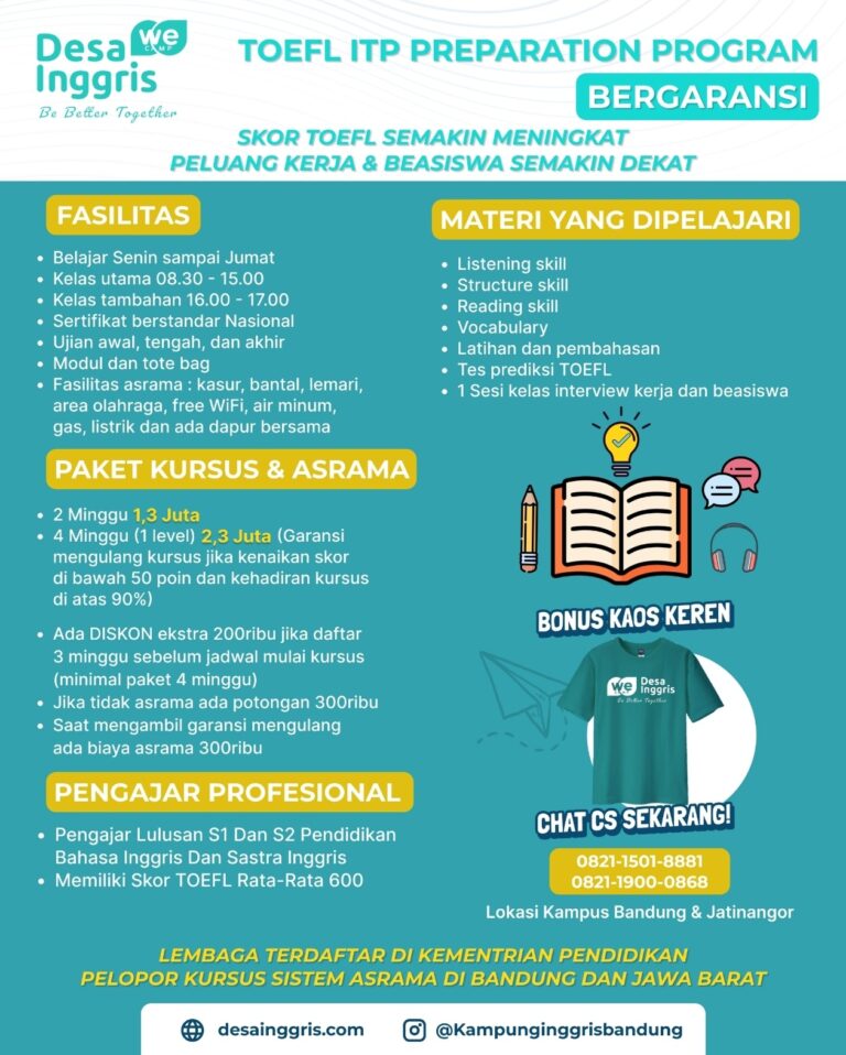 Kampung Inggris Bandung desainggris.com Program TOEFL 2024 2025 intensif asrama