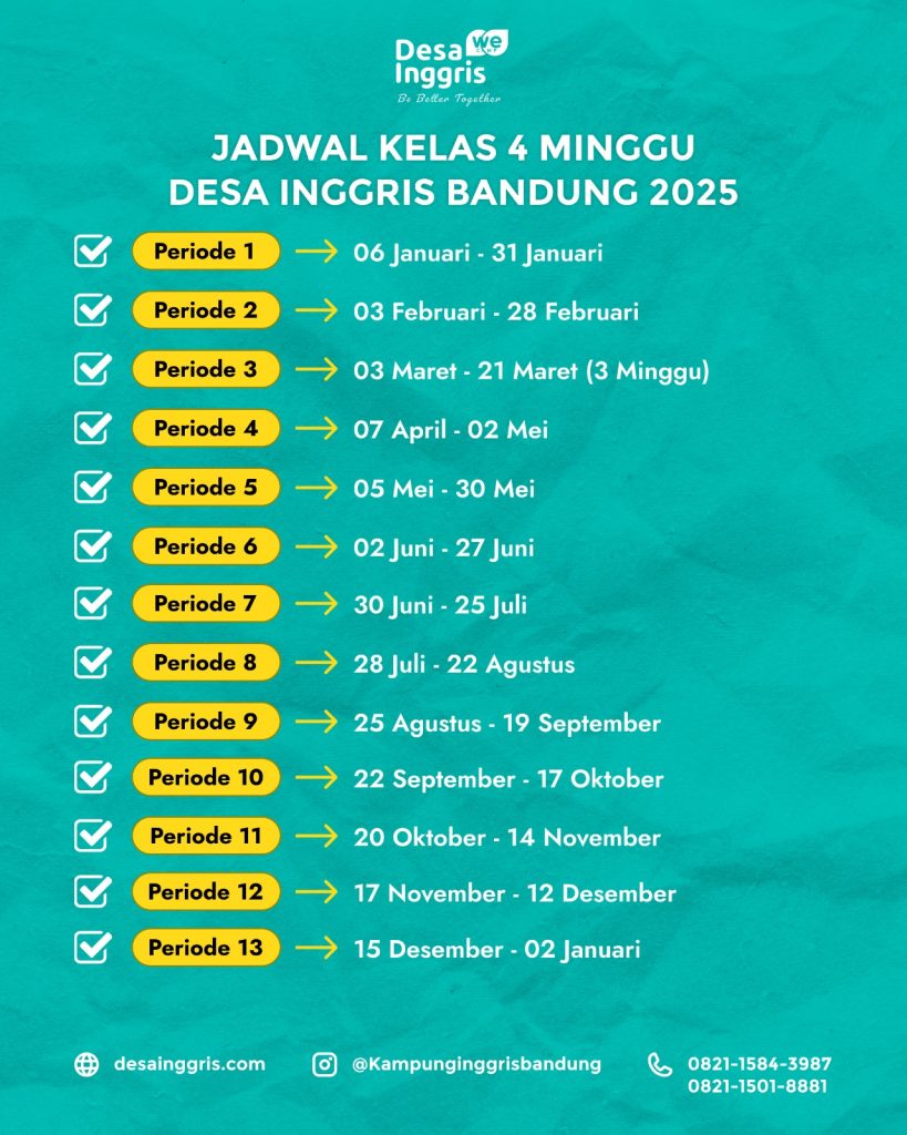 Jadwal kampung inggris bandung 2025 terbaru desainggris.com update periode 1