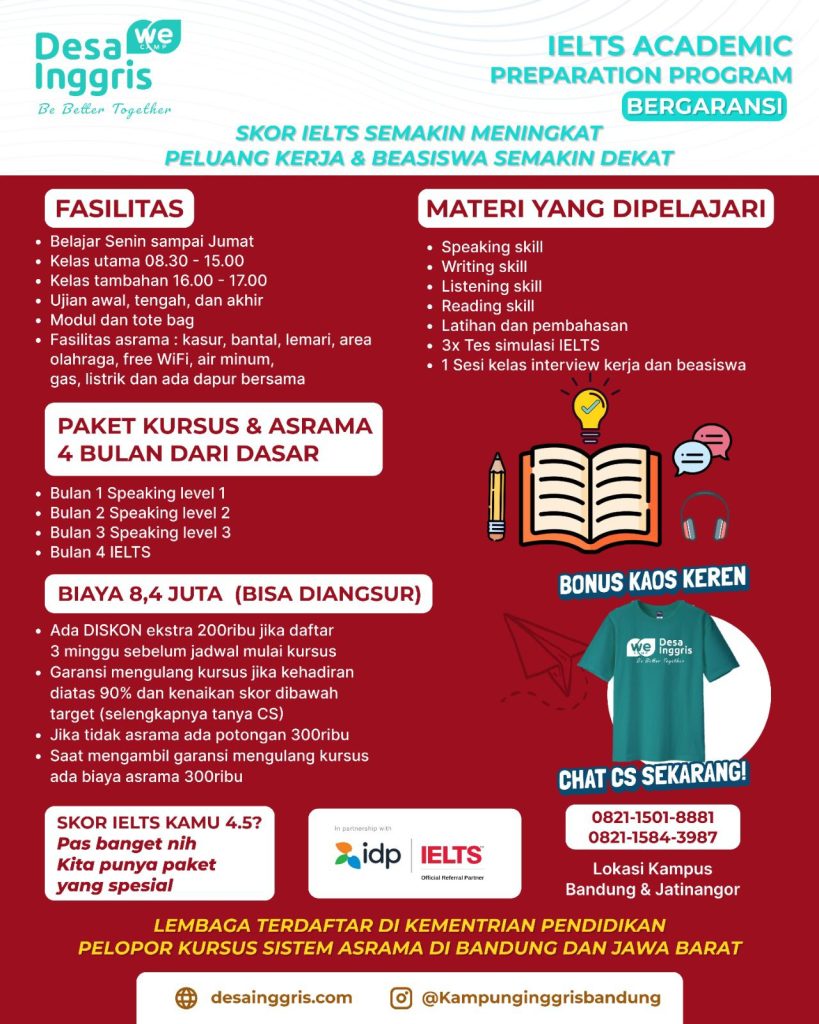 Biaya Program IELTS Kampung Inggris bandung desainggris.com