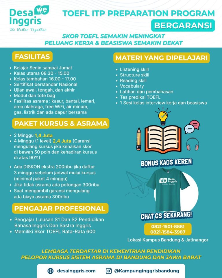 Biaya Program TOEFL Kampung Inggris bandung desainggris.com